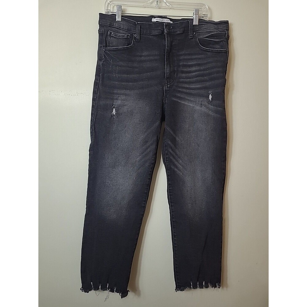 Celebrity Pink Women's Distressed Black Jeans 19/34 Raw Hem - Picture 1 of 12